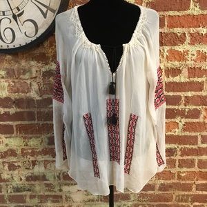 Love Sam Sheer Embroidered Bohemian Top, Small